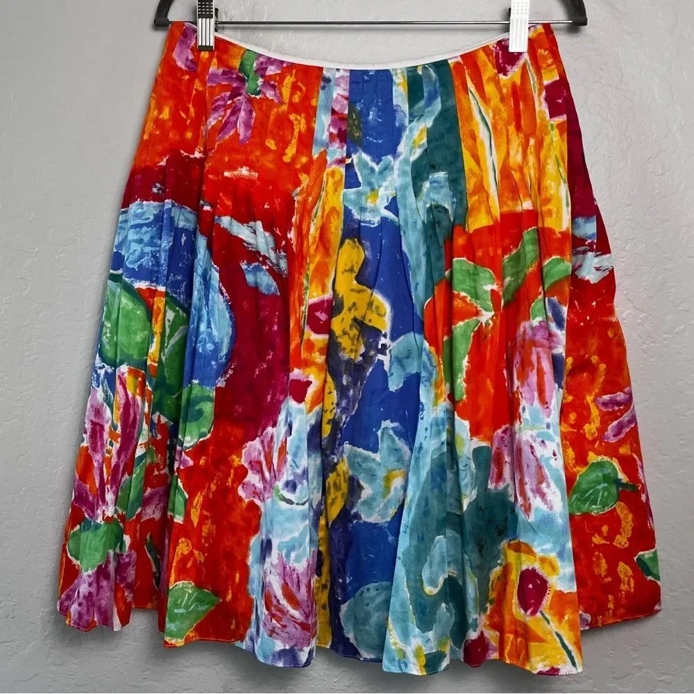 Lauren Ralph Lauren Watercolor Print A-Line Skirt Size 6 Vibrant Artsy